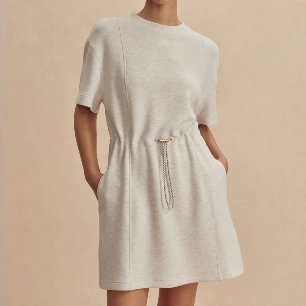 Chic Cream Mini Dress with Gold Chain Detail-Varley maple 2.0 dress.